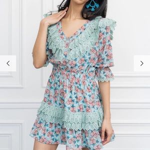 The Shirt Teal Floral Eyelet trimming dress